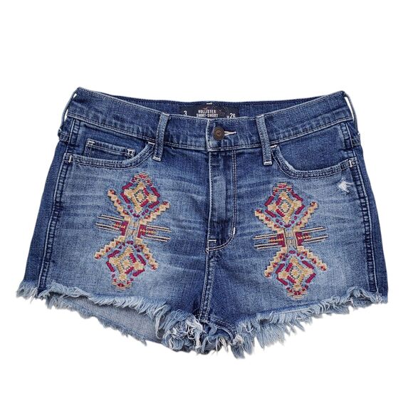 Hollister Pants - Hollister Jean Shorts Juniors 3 W 26 Tribal Embroidered Detail Bohemian Fringed